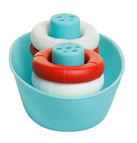 Ubbi Boat & Buoys Bath Toys, Includes 1 Boat and 4 Buoys, Bath Time Toys for Toddlers,Cyan,red,White