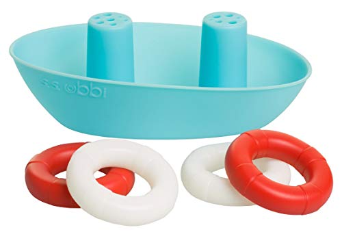 Ubbi Boat & Buoys Bath Toys, Includes 1 Boat and 4 Buoys, Bath Time Toys for Toddlers,Cyan,red,White