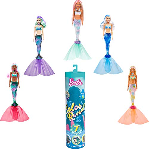 Barbie Color Reveal Doll & Accessories, 7 Surprises Including Mermaid Tail & Color-Change Hair & Face (Styles May Vary)