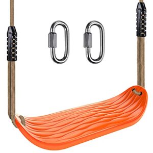 benelabel non-slip swing seat with adjustable rope and carabiners - heavy duty playground swing set accessories for kids and adults - 220lb capacity - orange