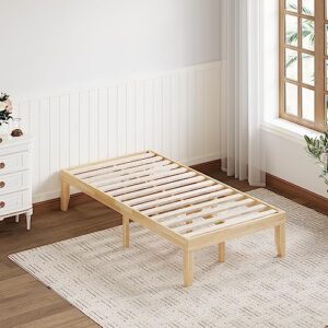 giantex twin wood platform bed frame, 14 inch solid rubber wood mattress foundation, heavy duty wood slats support, no box spring needed, easy assembly, natural