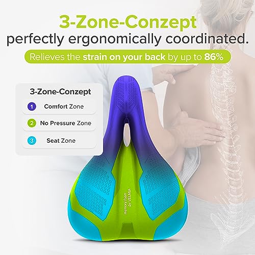 VELMIA Bike Seat Designed in Germany, Made of Comfy Memory Foam I Bicycle Seat for Men and Women, Waterproof Bike Saddle with Smart Zone-Concept I Exercise Bike Seat, Seat for BMX, MTB & Road