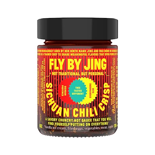 FLYBYJING Sichuan Chili Crisp, Gourmet Spicy Tingly Crunchy Hot Savory All-Natural Chili Oil Sauce w/ Sichuan Pepper, Versatile Hot Sauce Good on Everything and Vegan, 6oz (Pack of 1)