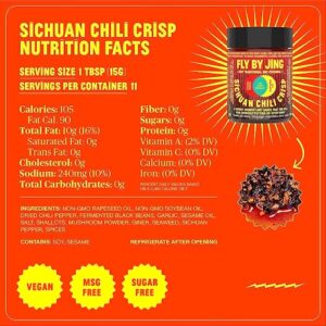 FLYBYJING Sichuan Chili Crisp, Gourmet Spicy Tingly Crunchy Hot Savory All-Natural Chili Oil Sauce w/ Sichuan Pepper, Versatile Hot Sauce Good on Everything and Vegan, 6oz (Pack of 1)