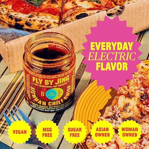 FLYBYJING Sichuan Chili Crisp, Gourmet Spicy Tingly Crunchy Hot Savory All-Natural Chili Oil Sauce w/ Sichuan Pepper, Versatile Hot Sauce Good on Everything and Vegan, 6oz (Pack of 1)