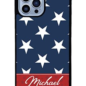 Red White and Blue Stars Personalized Apple iPhone Black Rubber Phone Case Compatible with iPhone 14 Pro Max, Pro, Max, iPhone 13 Pro Max Mini, 12 Pro Max Mini, 11 Pro Max X XS Max XR 8 7 Plus