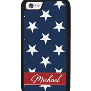 Red White and Blue Stars Personalized Apple iPhone Black Rubber Phone Case Compatible with iPhone 14 Pro Max, Pro, Max, iPhone 13 Pro Max Mini, 12 Pro Max Mini, 11 Pro Max X XS Max XR 8 7 Plus