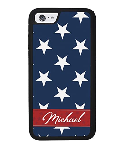 Red White and Blue Stars Personalized Apple iPhone Black Rubber Phone Case Compatible with iPhone 14 Pro Max, Pro, Max, iPhone 13 Pro Max Mini, 12 Pro Max Mini, 11 Pro Max X XS Max XR 8 7 Plus