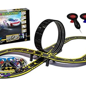 Scalextric Micro Scalextric Justice League Batman vs Joker Battery Powered 1:64 Slot Car Race Track Set G1155T ,Black