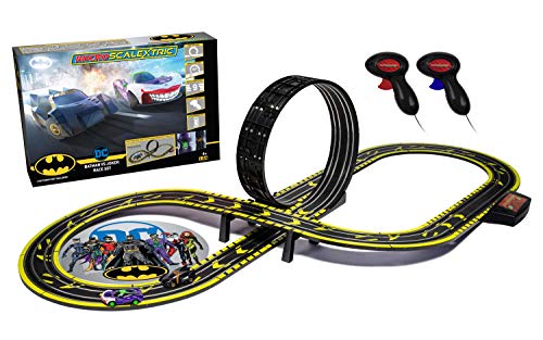 Scalextric Micro Scalextric Justice League Batman vs Joker Battery Powered 1:64 Slot Car Race Track Set G1155T ,Black