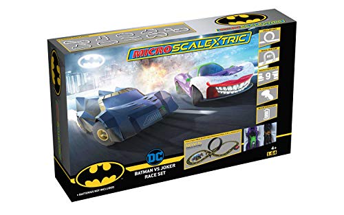 Scalextric Micro Scalextric Justice League Batman vs Joker Battery Powered 1:64 Slot Car Race Track Set G1155T ,Black