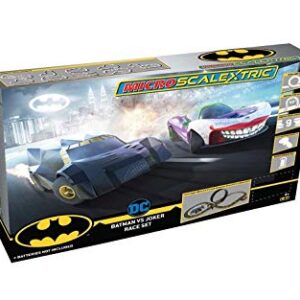 Scalextric Micro Scalextric Justice League Batman vs Joker Battery Powered 1:64 Slot Car Race Track Set G1155T ,Black