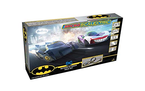 Scalextric Micro Scalextric Justice League Batman vs Joker Battery Powered 1:64 Slot Car Race Track Set G1155T ,Black