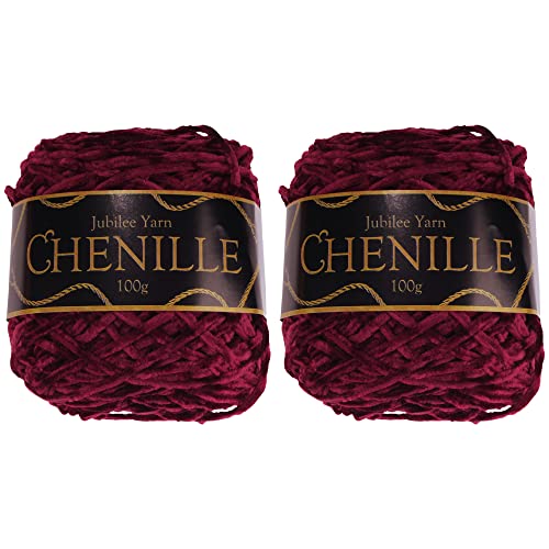 JubileeYarn Chenille Yarn - Worsted Weight - 100g/cake - Scarlet - 2 Cakes