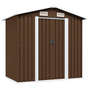 vidaxl outdoor storage shed, garden shed, metal storage shed, backyard shed for patio lawn bicycles gardening tools lawn mowers, brown