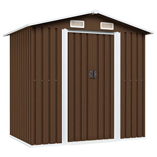 vidaXL Outdoor Storage Shed, Garden Shed, Metal Storage Shed, Backyard Shed for Patio Lawn Bicycles Gardening Tools Lawn Mowers, Brown