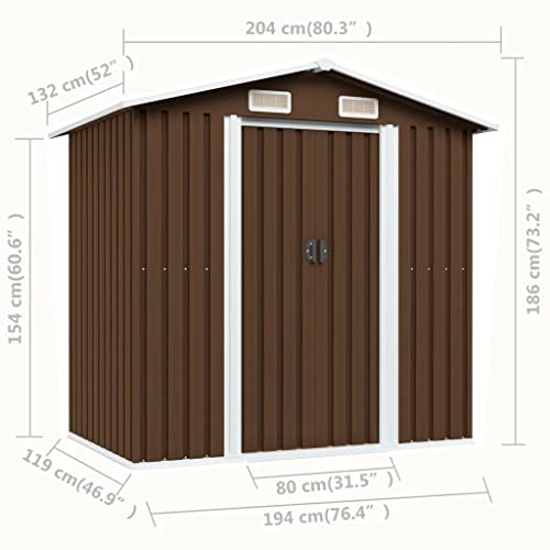 vidaXL Outdoor Storage Shed, Garden Shed, Metal Storage Shed, Backyard Shed for Patio Lawn Bicycles Gardening Tools Lawn Mowers, Brown