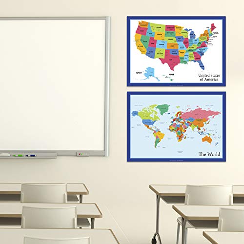 Global Printed Products 10 Extra Large USA Map and World Map Posters for Classroom, Office Decorations and Home 24x17 inch Double Sided (Pack of 10)