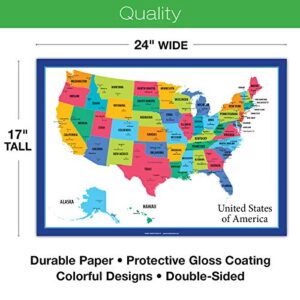 Global Printed Products 10 Extra Large USA Map and World Map Posters for Classroom, Office Decorations and Home 24x17 inch Double Sided (Pack of 10)