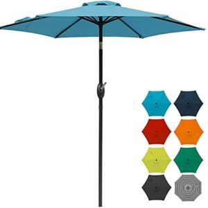 SUNVIVI OUTDOOR 7.5 Ft Patio Umbrella Outdoor Market Table Umbrella with Push Button Tilt and Crank, 6 Ribs, Polyester Canopy, Turquoise