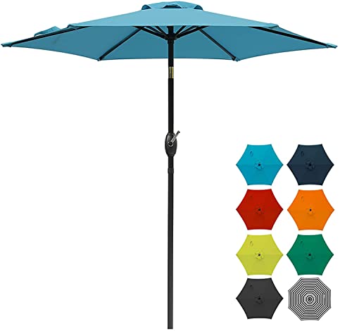 SUNVIVI OUTDOOR 7.5 Ft Patio Umbrella Outdoor Market Table Umbrella with Push Button Tilt and Crank, 6 Ribs, Polyester Canopy, Turquoise