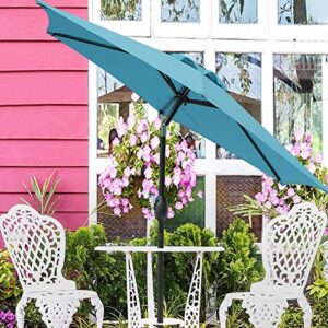 SUNVIVI OUTDOOR 7.5 Ft Patio Umbrella Outdoor Market Table Umbrella with Push Button Tilt and Crank, 6 Ribs, Polyester Canopy, Turquoise