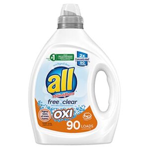 all liquid laundry detergent, free clear for sensitive skin with oxi, unscented and hypoallergenic, 2x concentrated, 90 loads