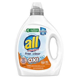 all Liquid Laundry Detergent, Free Clear for Sensitive Skin with OXI, Unscented and Hypoallergenic, 2X Concentrated, 90 Loads