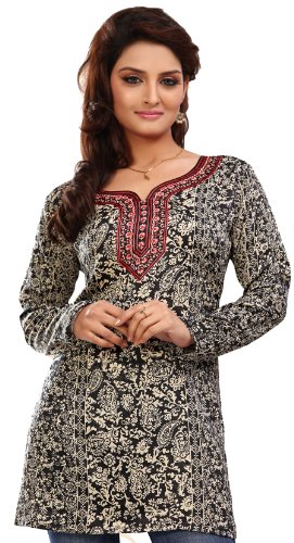 Maple Clothing Indian Short Kurti Top Tunic Printed Women's India Clothes (Black, 4XL)