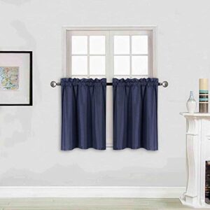home collection 2 panels 100% blackout curtain set solid color with rod pocket short tier drapes for kitchen, dinning room, bathroom, bedroom,living room window new (58” wide x 23” long, navy blue)