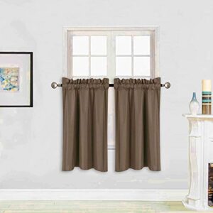 better home style 100% blackout 2 tiers window curtain insulated drapes short panels for kitchen bathroom basement rv camper or any small window m3036 (brown/coffee, 2 panels 28" w x 36" l each)