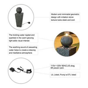 Glitzhome Patio Fountain Waterfall with LED Light Decorative Outdoor Fountain Pedestal Water Fountain with Submersible Pump Vintage Garden Waterfall Decor for Garden Patio Deck Porch, 31.69”H