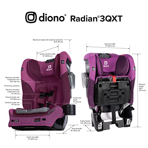 Diono Radian 3QXT 4-in-1 Rear and Forward Facing Convertible Car Seat, Safe Plus Engineering, 4 Stage Infant Protection, 10 Years 1 Car Seat, Slim Fit 3 Across, Purple Plum