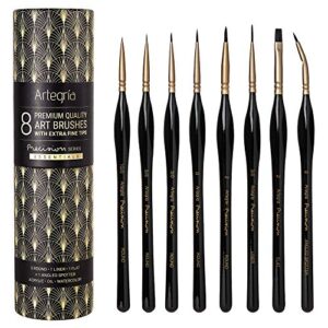 ARTEGRIA Detail Paint Brush Set - 8 Miniature Paint Brushes - Extra Fine Tips Ergonomic Handles Angled Spotter for Small Scale Models Warhammer 40k Paint by Numbers for Adults - Acrylic Watercolor Oil