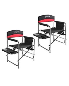 kingcamp camping chairs 2 pack, heavy duty folding directors chair sports chair oversized padded seats with side table storage pockets armrest for adults, supports 396 lbs, red