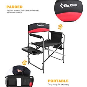 KingCamp Camping Chairs 2 Pack, Heavy Duty Folding Directors Chair Sports Chair Oversized Padded Seats with Side Table Storage Pockets Armrest for Adults, Supports 396 lbs, Red