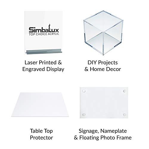 SimbaLux Acrylic Sheet Clear Cast Plexiglass 12” x 12” Square Panel 3/8” Thick (10mm) Transparent Plastic Plexi Glass Board with Protective Paper for Signs, DIY Display Projects, Craft, Easy to Cut