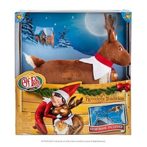 elf pets a reindeer tradition