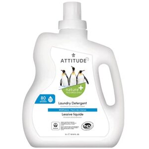 attitude laundry detergent, plant and mineral-based formula, he, vegan and cruelty-free washing machine and household products, wildflowers, 80 loads, 67.6 fl oz