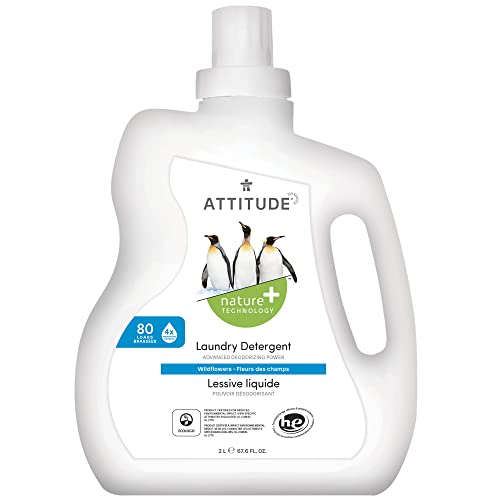 ATTITUDE Laundry Detergent, Plant and Mineral-Based Formula, He, Vegan and Cruelty-free Washing Machine and Household Products, Wildflowers, 80 Loads, 67.6 Fl Oz