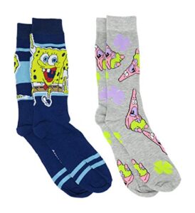 hyp spongebob squarepants and patrick stripes men's crew socks 2 pair pack