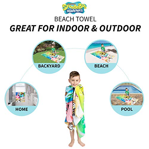 Franco Kids Super Soft Cotton Beach Towel, 58 in x 28 in, Spongebob Squarepants