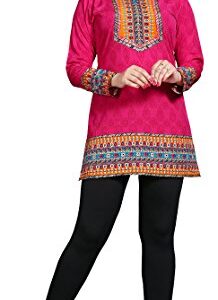 Maple Clothing Women's Kurti Kurta Top Tunic Printed from India (Pink, 3XL)