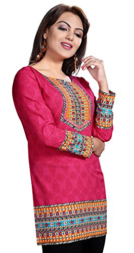 Maple Clothing Women's Kurti Kurta Top Tunic Printed from India (Pink, 3XL)