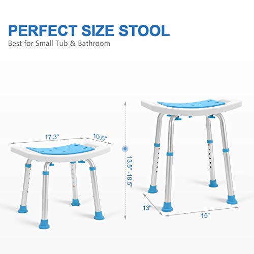 Health Line Massage Products Shower Stool 350lbs Bath Seat Chair, Tool-Free Assembly Height Adjustable Bath Bench with Padded Seat for Seniors, Elderly, Disabled, Handicap and Injured