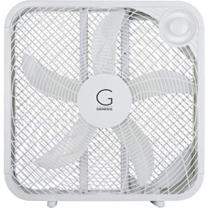 genesis 20" box fan, 3 settings, max cooling technology, carry handle, white (g20box-wht)