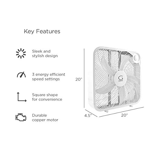 Genesis 20" Box Fan, 3 Settings, Max Cooling Technology, Carry Handle, White (G20BOX-WHT)