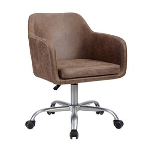 benjara leatherette metal frame swivel office chair with sloped armrests, brown