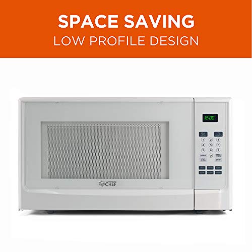 Commercial Chef CHM14110W6C Countertop Microwave Oven - 1100 Watts, Small Compact Size, 10 Power Levels, 6 Easy One Touch Presets with Popcorn Button, Removable Turntable, Child Lock - White