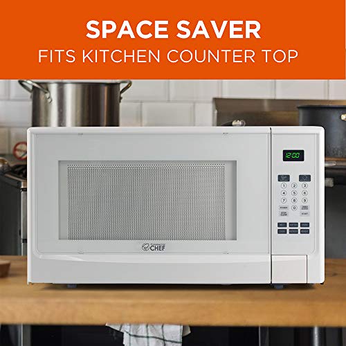 Commercial Chef CHM14110W6C Countertop Microwave Oven - 1100 Watts, Small Compact Size, 10 Power Levels, 6 Easy One Touch Presets with Popcorn Button, Removable Turntable, Child Lock - White